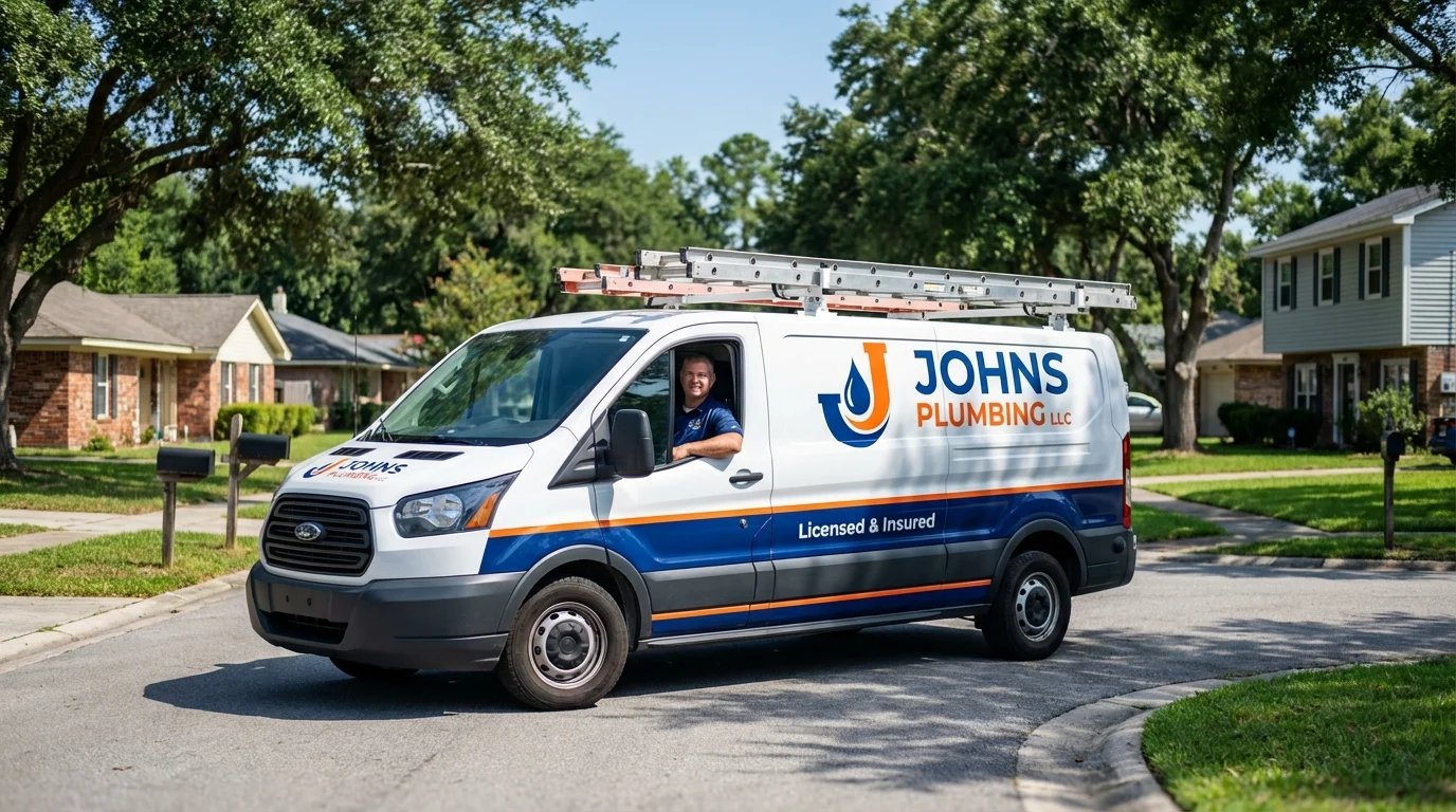 Johns Plumbing LLC service van in Montauk, NY