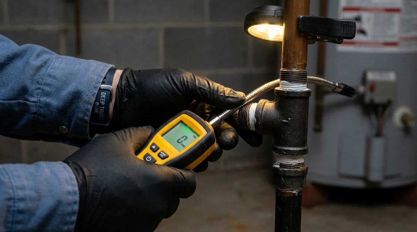Gas leak detection with electronic sniffer by Johns Plumbing LLC in Montauk